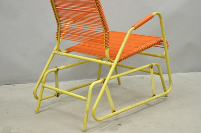 Vintage Mid Century Modern Orange Vinyl Spaghetti Strap Glider Lounge Chair