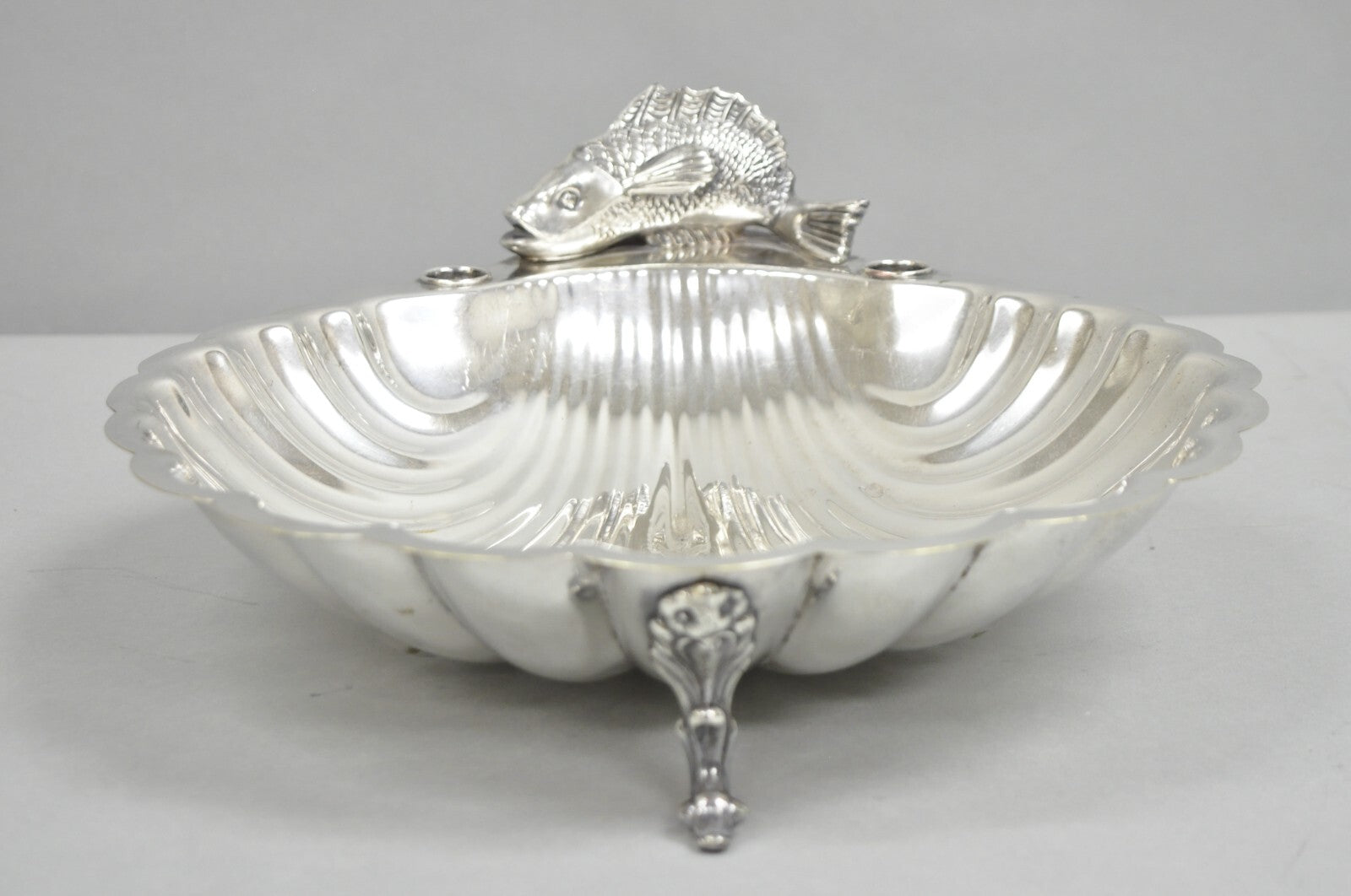 Vintage English Regency Sheffield Silver Plated Fish Clam Shell Serving Platter