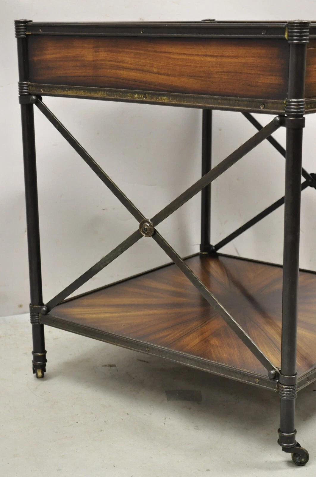 Industrial Style Iron and Wood X-Frame One Drawer Square Modern Side End Table