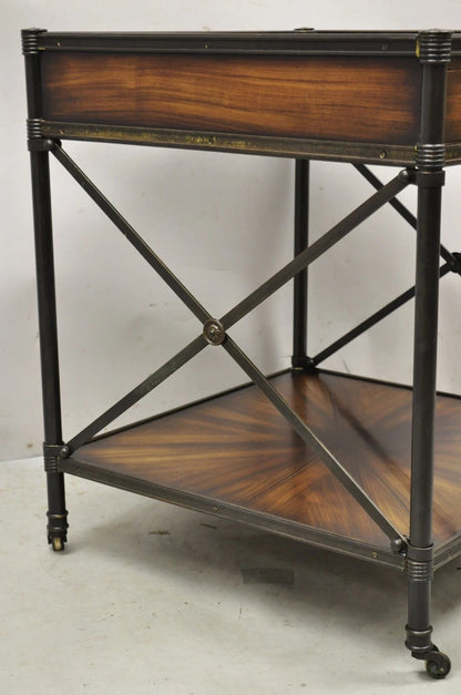Industrial Style Iron and Wood X-Frame One Drawer Square Modern Side End Table