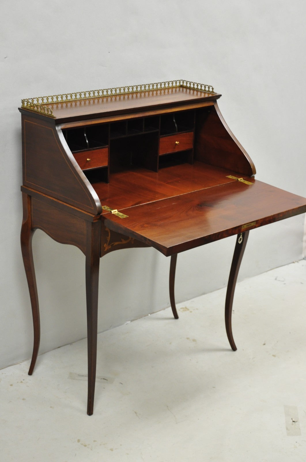 Antique French Louis XV Style Marquetry Inlaid Drop Front Ladies Writing Desk