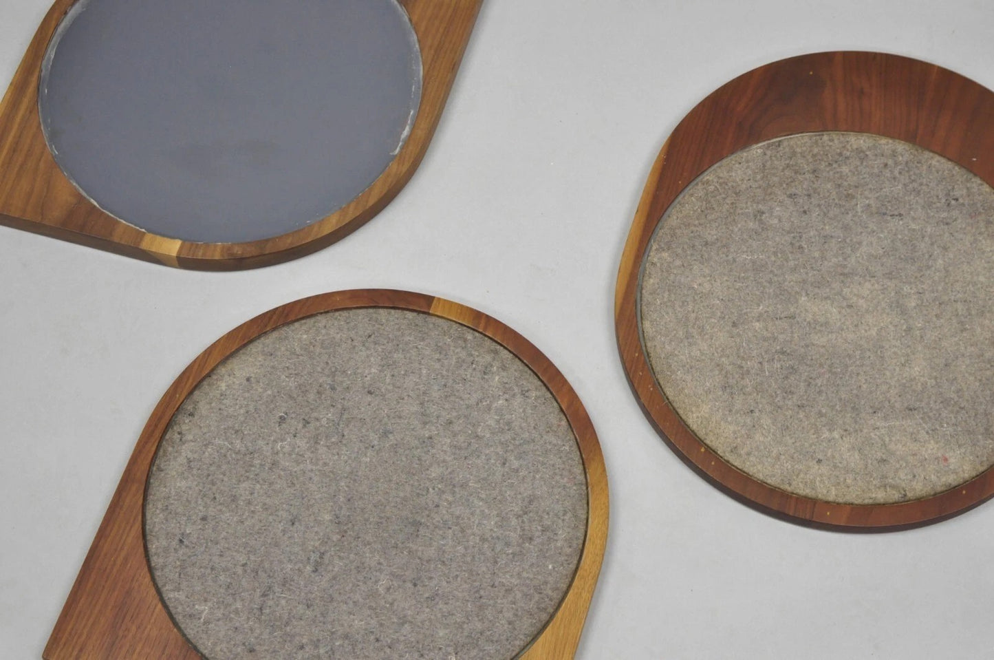 Mid Century Danish Modern Style Sculpted Solid Teak Wood Mirrors - 3 pc Set