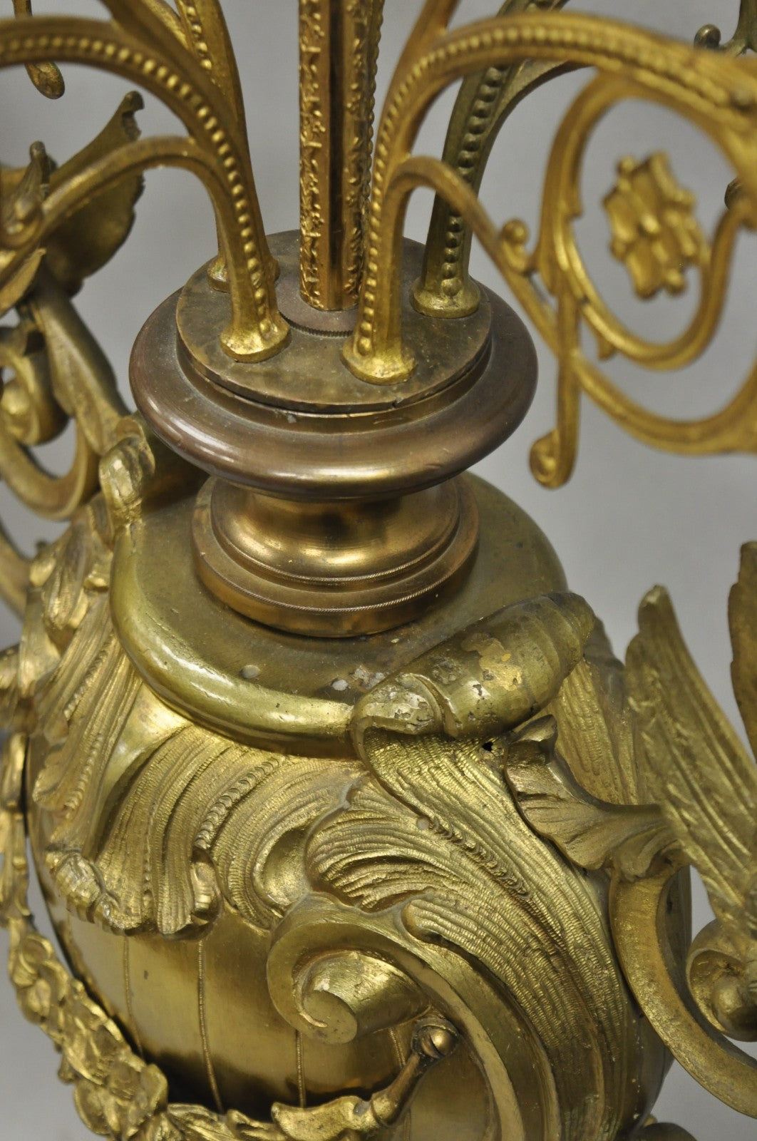 Large Antique French Rococo Louis XV Figural Cherub Bronze Candelabra Lamps Pair