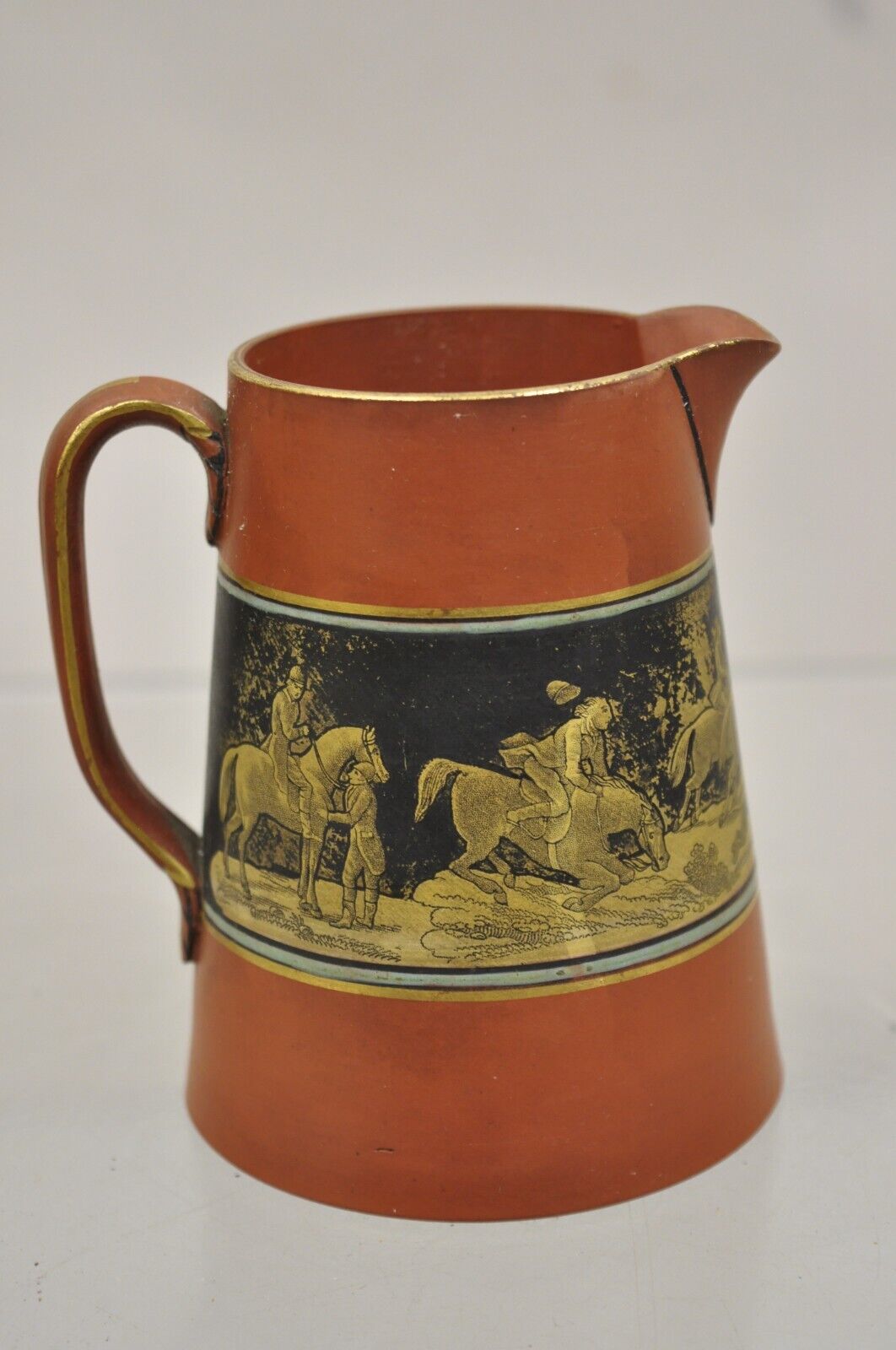 Prince Albert Edward Prattware Creamer Fox Hunting Scene Terracotta Pottery