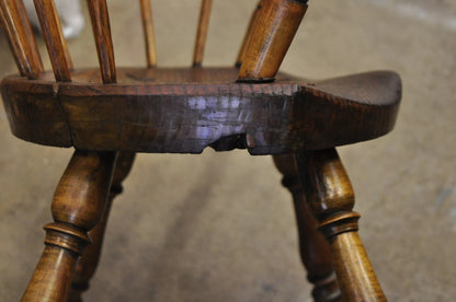 Antique French Country Colonial Chestnut Oak Wood Small Bowed Windsor Arm Chair