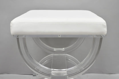 Contemporary Modern Lucite Acrylic X-Form White Vanity Bench Stool Seat