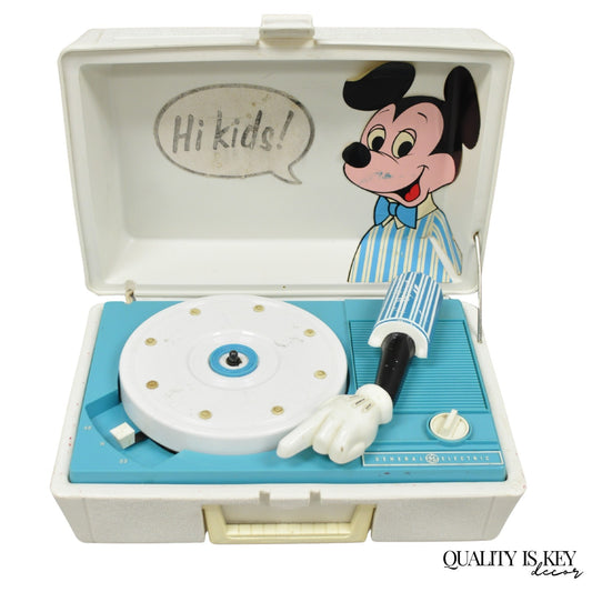 Vintage Mickey Mouse Walt Disney Blue Portable Record Player GE Turntable (B)