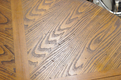 Vintage Mid Century Modern Oak Sunburst Round Extension Pedestal Dining Table