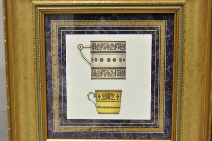 Vintage Artistic Innovations Gold Framed Wall Art Print Plate and Cups, 3 Pc Set