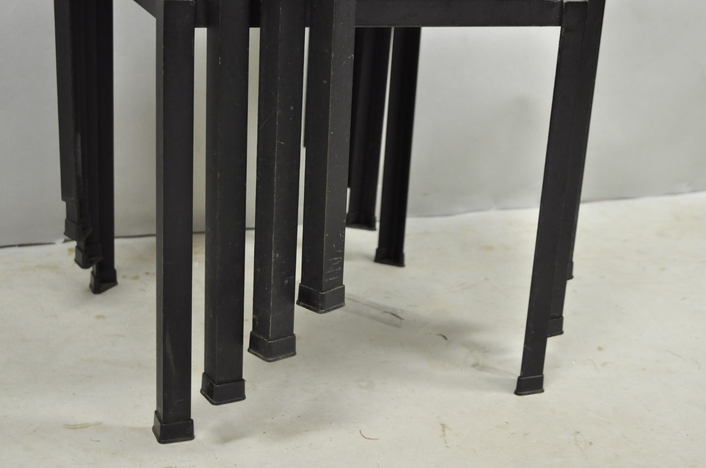Mid Century Modern Danny Ho Fong Tropi-Cal Iron Cane Side Table Stool - Set of 4