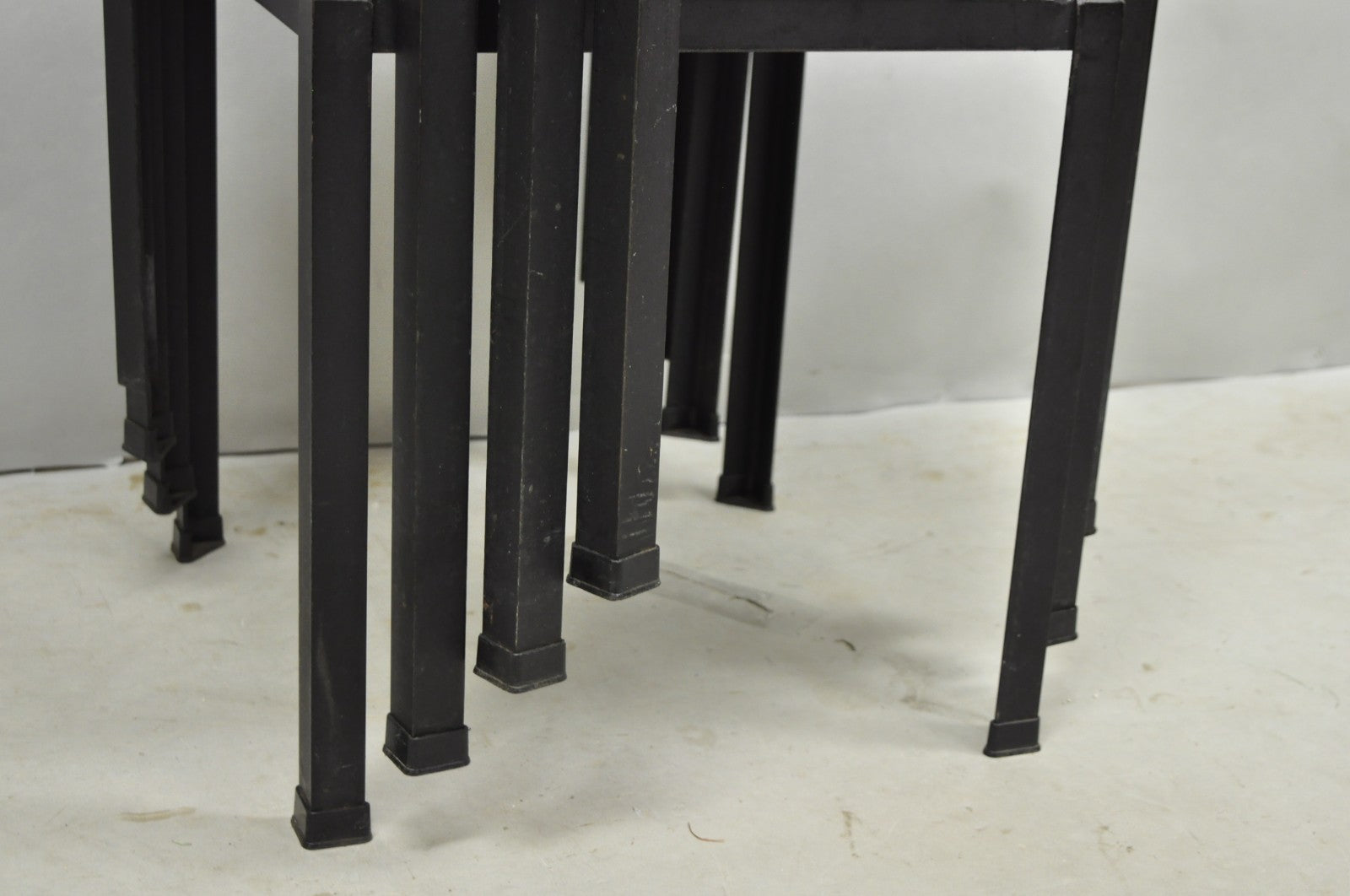 Mid Century Modern Danny Ho Fong Tropi-Cal Iron Cane Side Table Stool - Set of 4