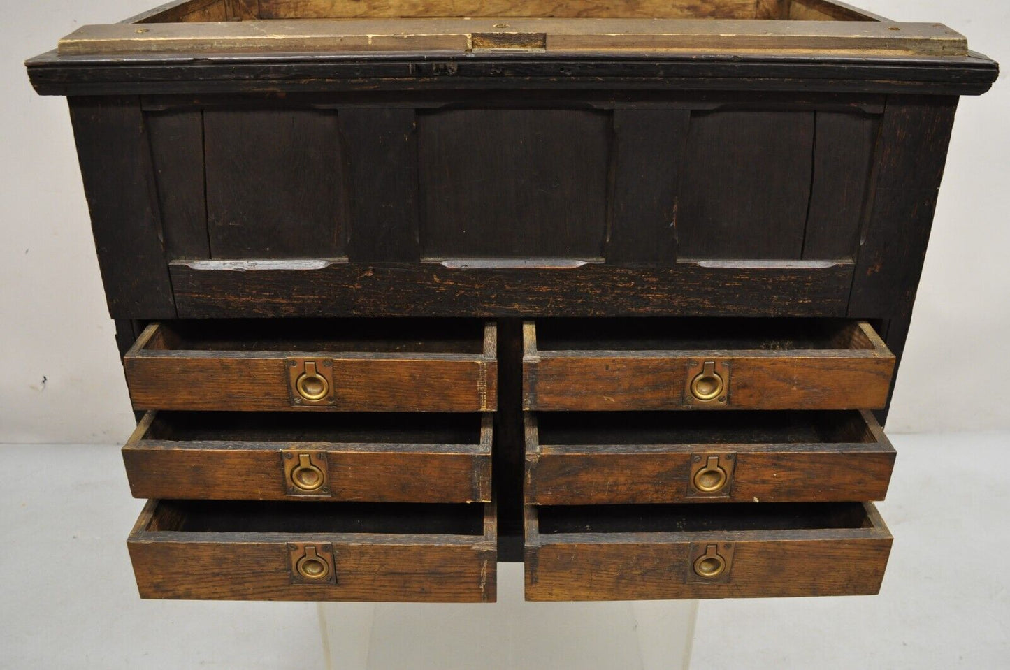 Antique Mission Arts & Crafts Oak Wood Carpenters Tool Chest Cabinet w/ Drawers
