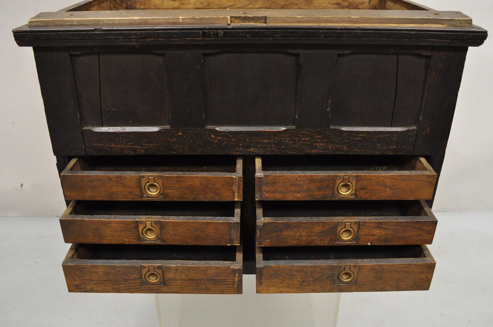Antique Mission Arts & Crafts Oak Wood Carpenters Tool Chest Cabinet w/ Drawers