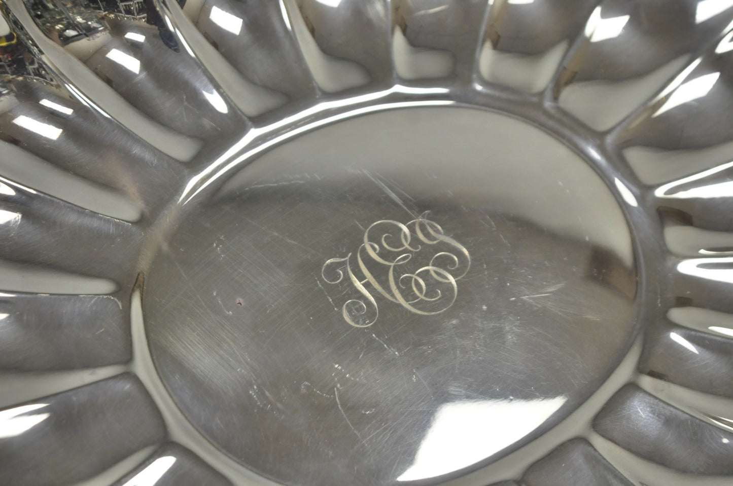 Vintage Reed & Barton "Holiday" Scalloped Oval Serving Platter Tray w/ Monogram