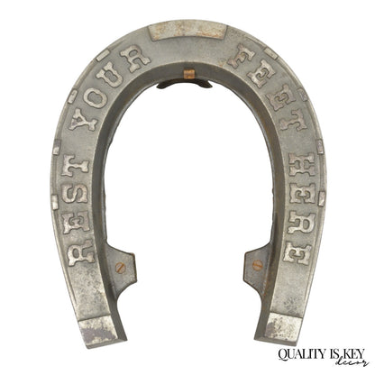 Antique Victorian Metal "Rest Your Feet Here" Cowboy Horseshoe Footstool Stool