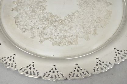 Vintage Victorian Style Round Silver Plated 15" Bar Serving Platter Tray