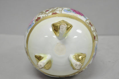 Antique Nippon Moriage Porcelain Twin Handle Ball Vase w/ Hand Painted Roses