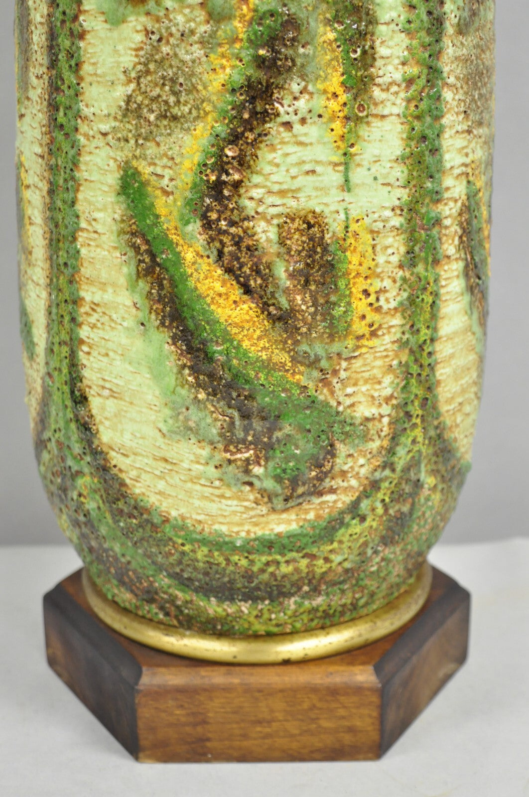 Vintage Italian Mid Century Modern Green Pottery Glazed Ceramic Tall Table Lamp