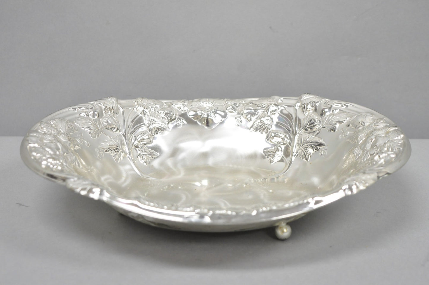 Vintage WMF Germany Ikora Silver Plated Brass Floral Repousse Nut Dish Bowl