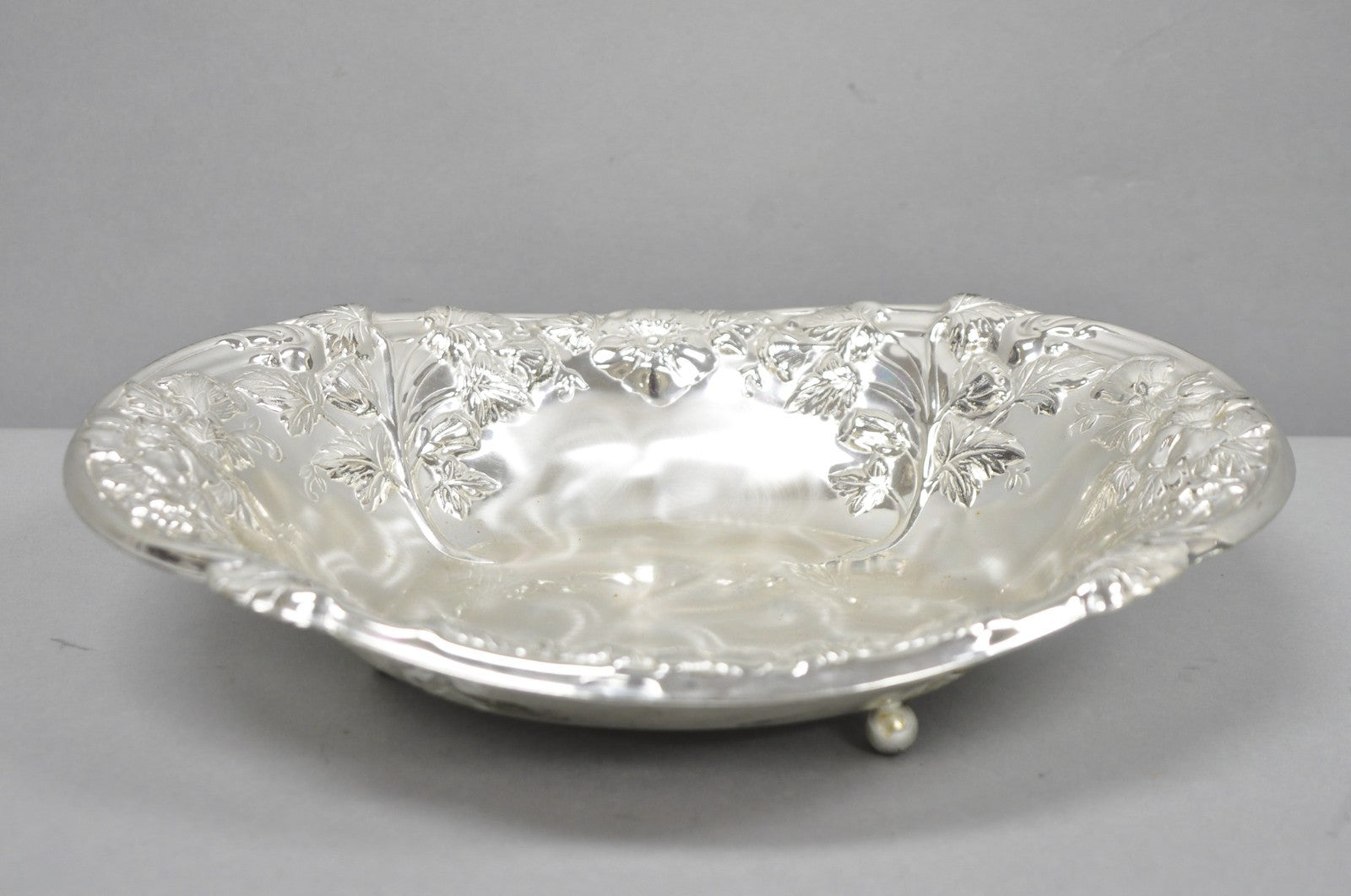 Vintage WMF Germany Ikora Silver Plated Brass Floral Repousse Nut Dish Bowl