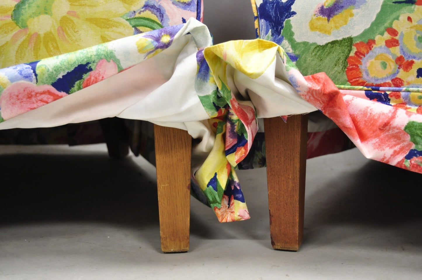 Vintage English Regency Floral Chintz Tufted Rolled Arm Club Lounge Chair - Pair