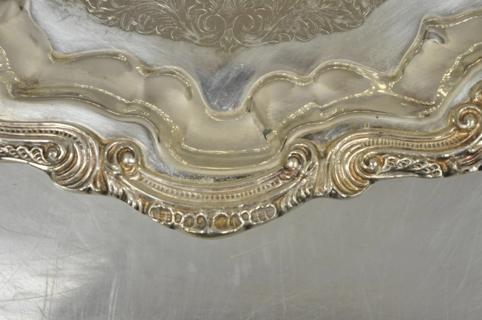 Vintage English Silver Mfg Regency Style Silver Plated 12" Trinket Platter Tray