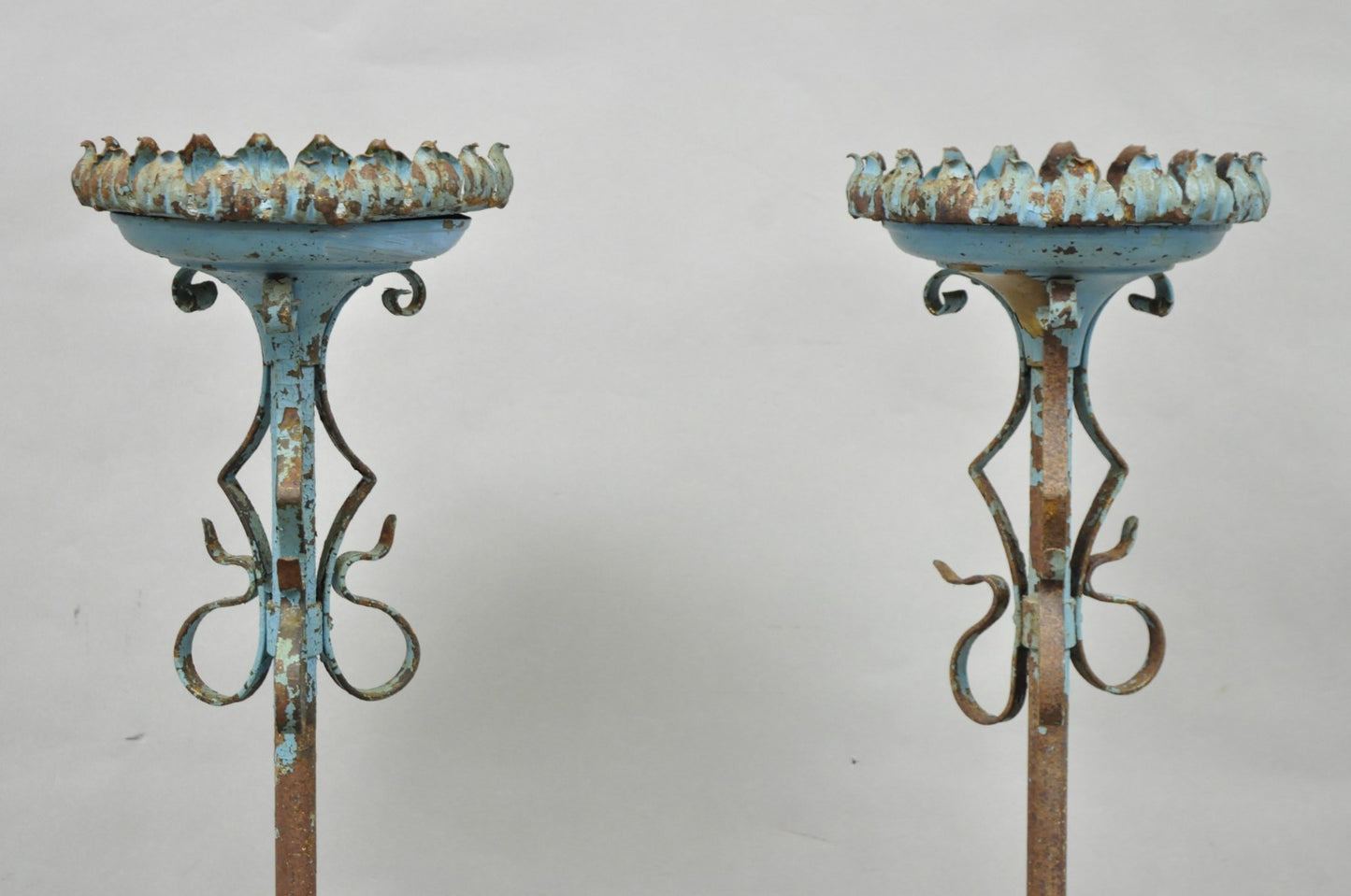 Antique Gothic Renaissance Wrought Iron Italian Candle Holder Candelabra - Pair