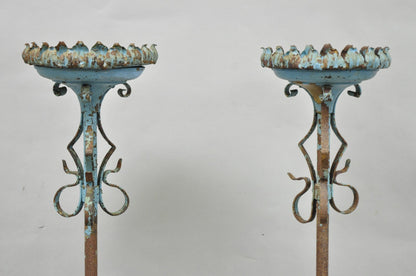 Antique Gothic Renaissance Wrought Iron Italian Candle Holder Candelabra - Pair