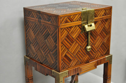 Furniture Classics Ltd Chinese Teak & Bamboo Campaign Chest Side Table on Stand