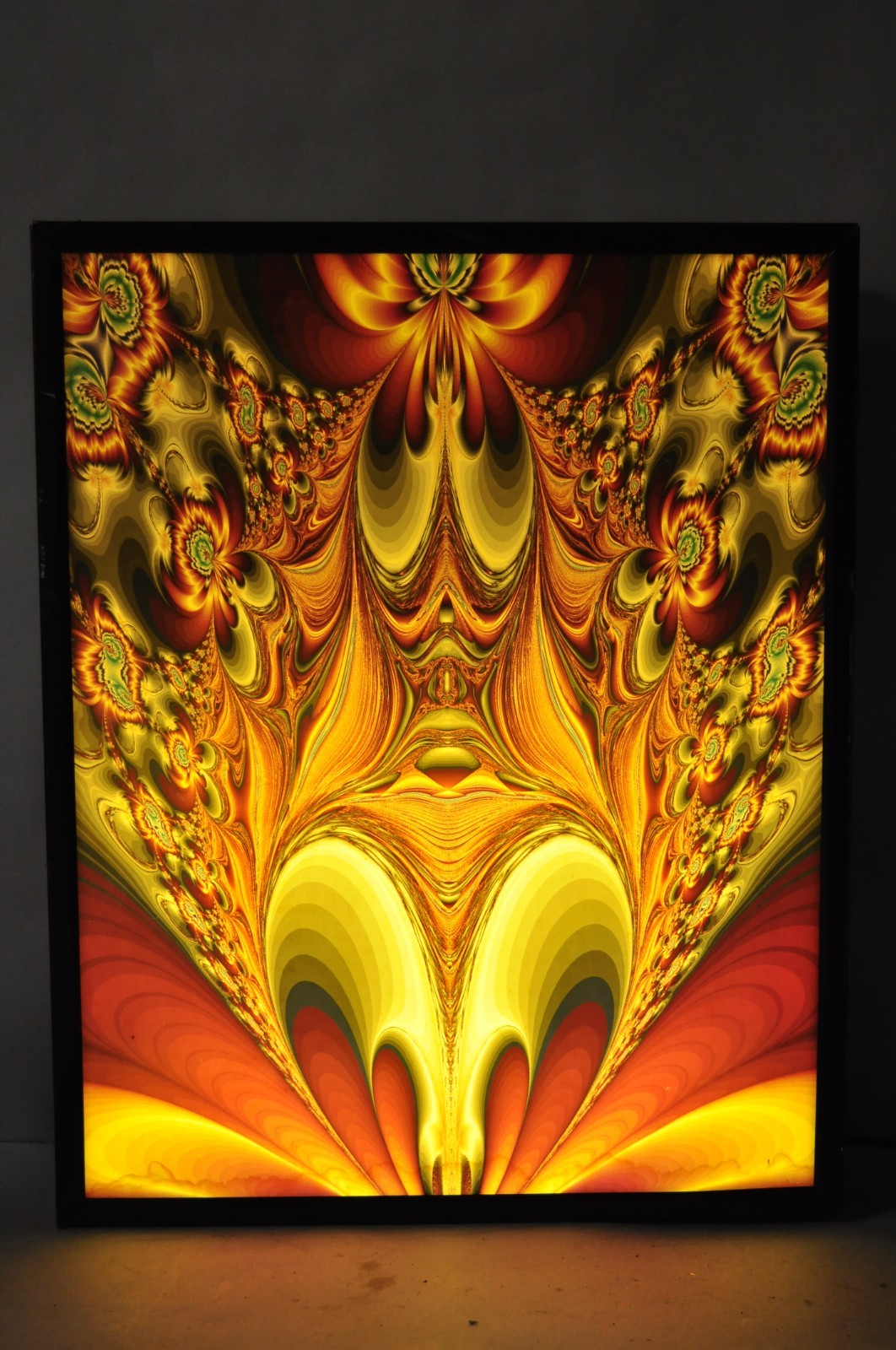 Vintage 1990s Illuminated Shadowbox Psychedelic Wall Art Framed Poster 30x24
