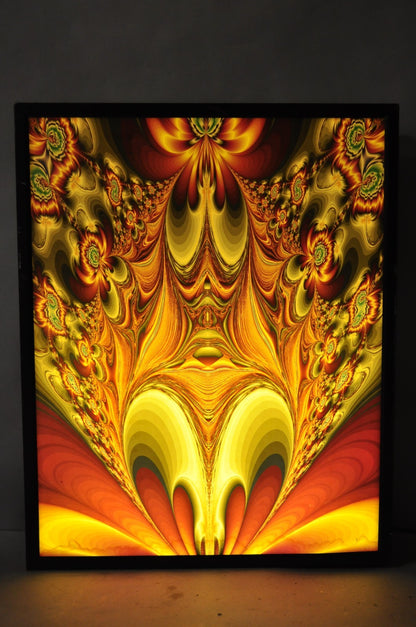 Vintage 1990s Illuminated Shadowbox Psychedelic Wall Art Framed Poster 30x24