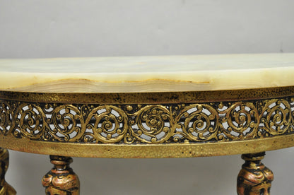 Antique Gothic Revival Oscar Bach Style Figural Bronze & Onyx Console Side Table