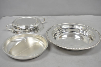 Vintage English Regency Style Round Covered Silver Plated Serving Dish w/Divider