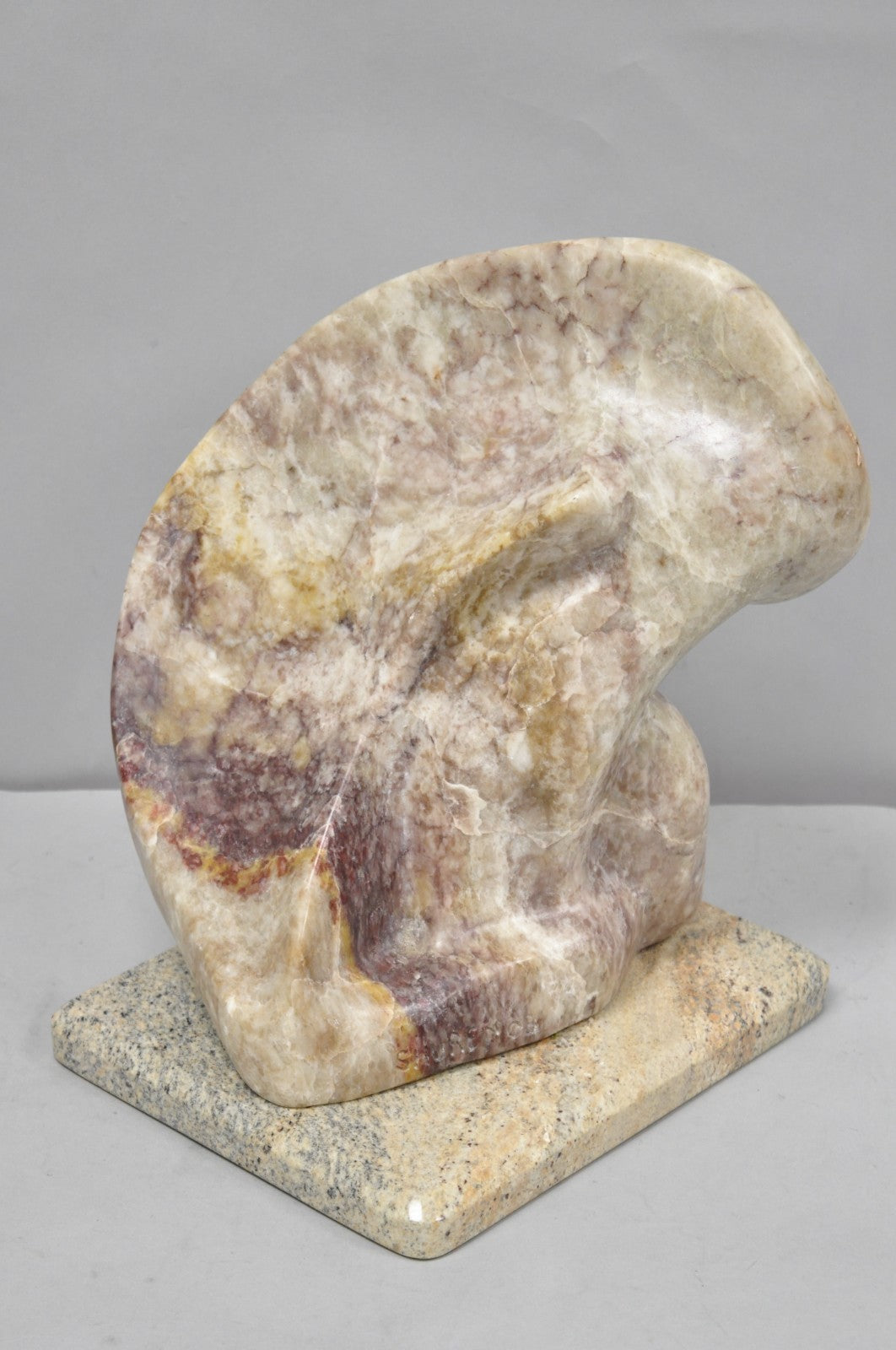 Vintage Seymour Shuren Modernist Pink Carved Marble Abstract Figure Sculpture