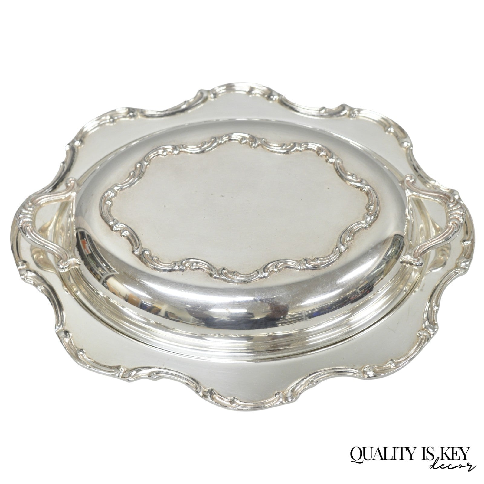 Vintage Victorian Style Silver Plated Covered Vegetable Serving Dish Platter