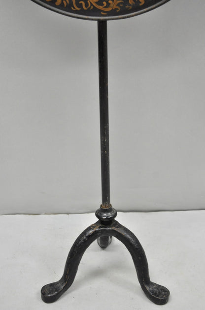 Antique French Victorian Tole Metal Hand Painted Floral Adjustable Firescreen