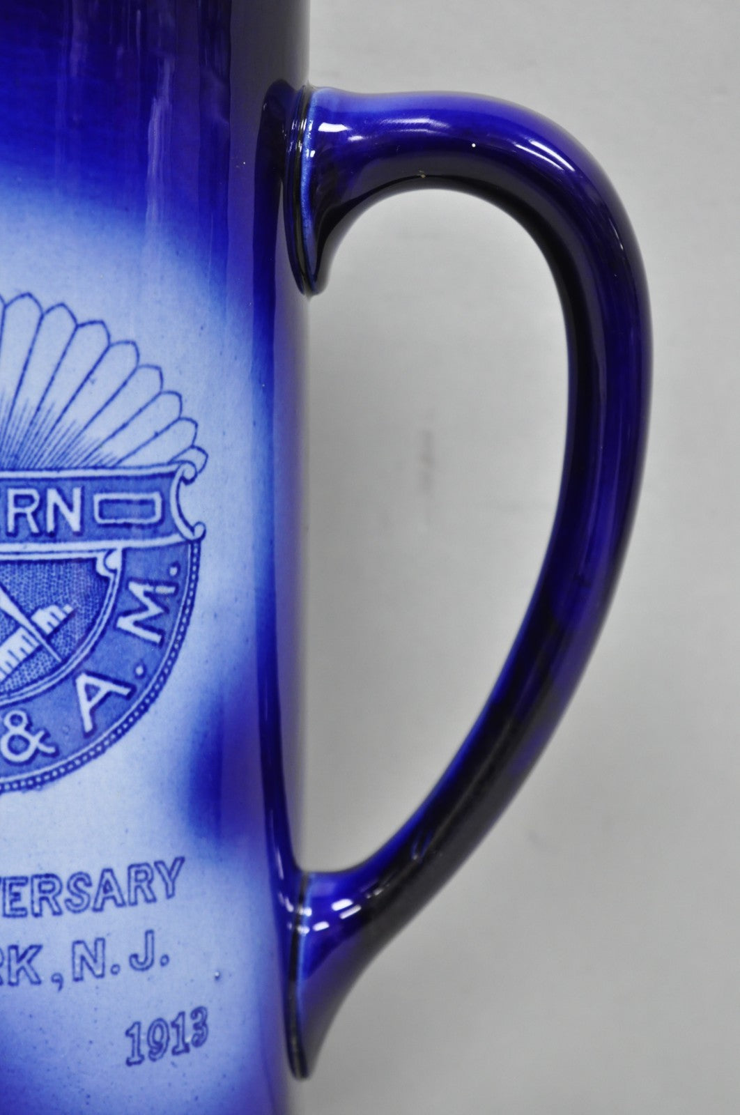 Antique 1913 60th Anni Northern Lodge No. 25 Masonic Cobalt Blue Ceramic Pitcher
