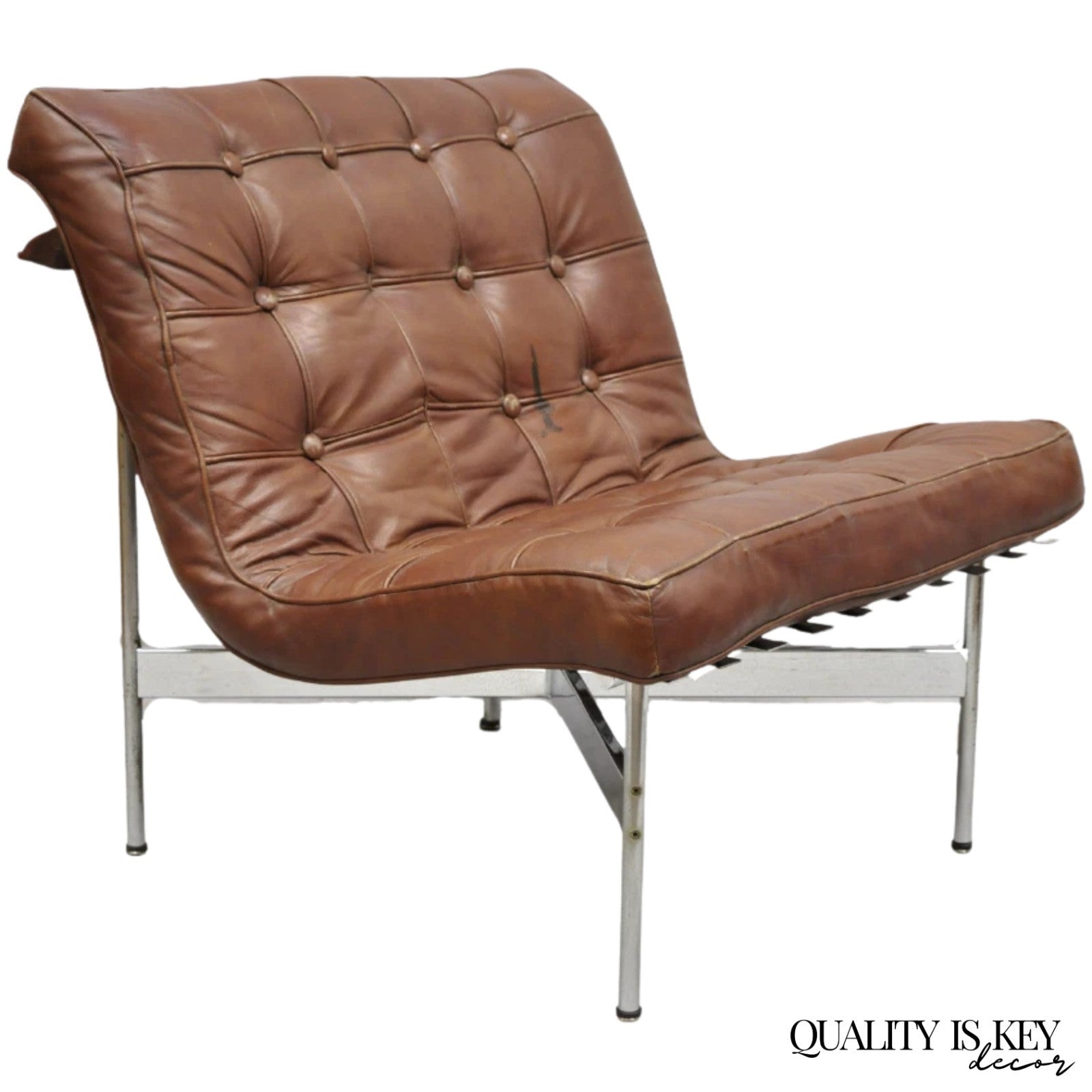 "New York" Brown Leather Lounge Chair by Katavolos Littell Kelley for Laverne
