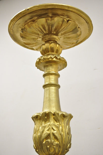 Large Antique 64" Caved Wood Gold Giltwood Empire Pedestal Candlestick Pricket