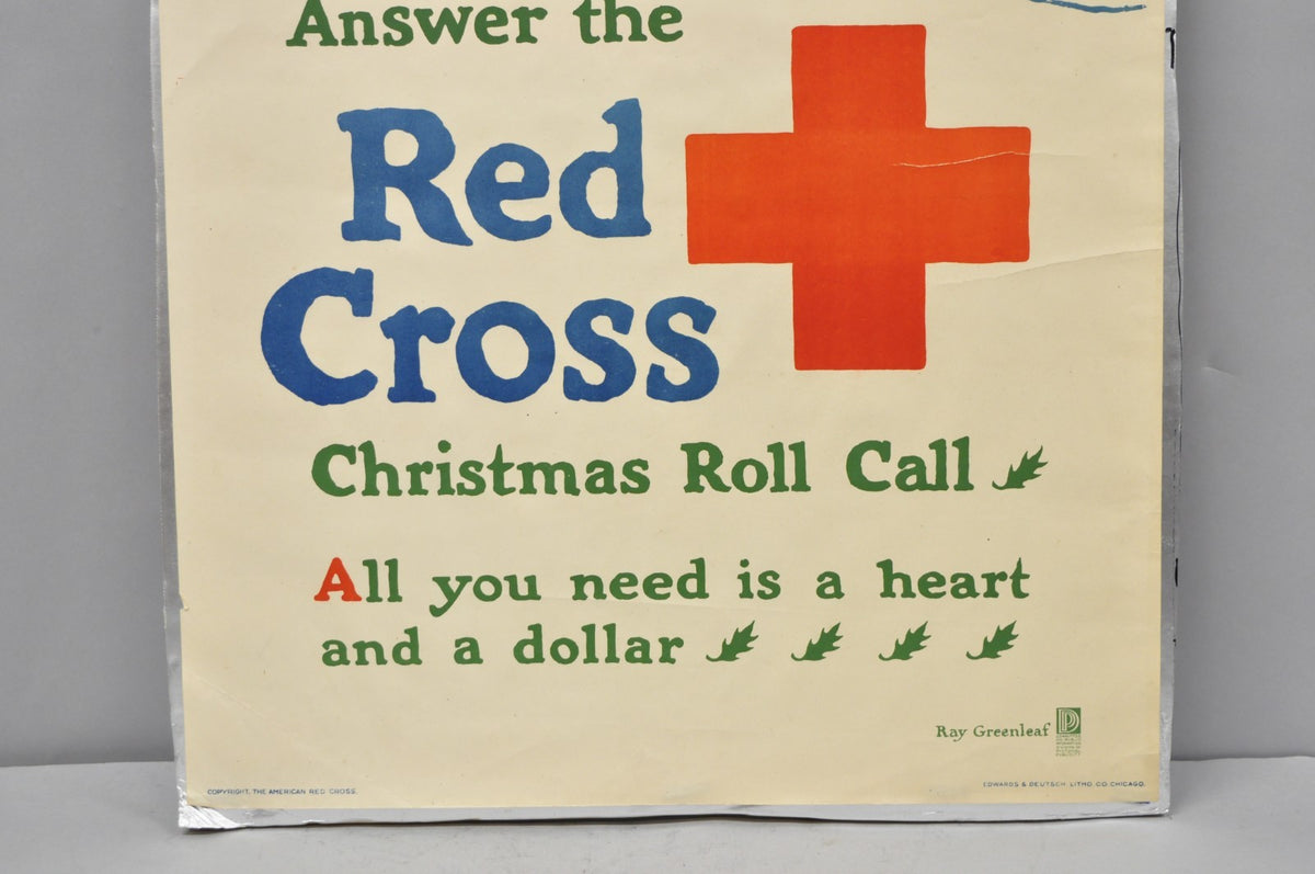 Original Vintage 1918 WWI Poster 'Red Cross Christmas Roll Call' Ray Greenleaf