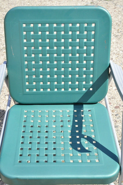 Vintage Green Metal Aluminum Basket Weave Patio Porch Outdoor Arm Chair