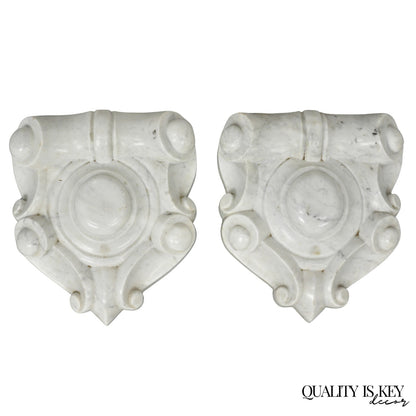 Antique Neoclassical Carved Marble Mantel Keystone Architectural Element - Pair