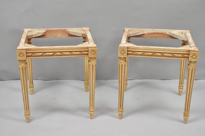 Vintage French Louis XVI Style Pink Marble Top Low Drinks Side Tables - a Pair