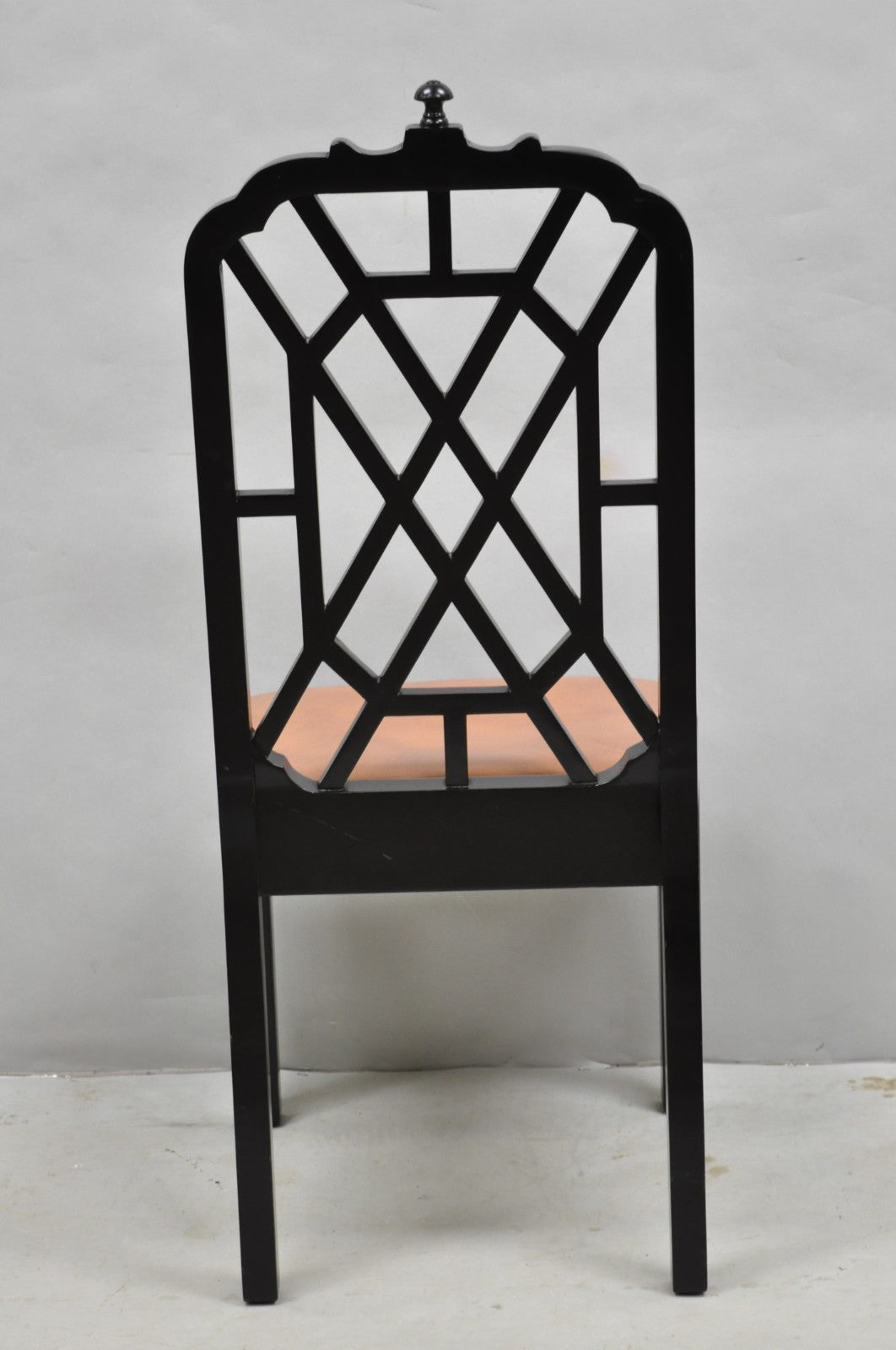 Vintage Chinese Chippendale Pagoda Fretwork Black Lacquer Dining Chair, Set of 4