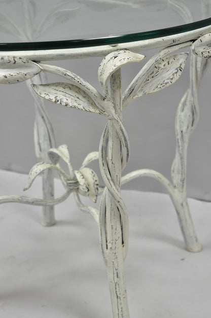 Vintage Italian Hollywood Regency Iron Leafy Scroll Round Occasional Side Table