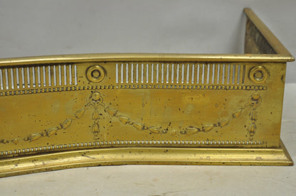 Antique English Victorian Serpentine Drape & Bellflower Brass Fireplace Fender