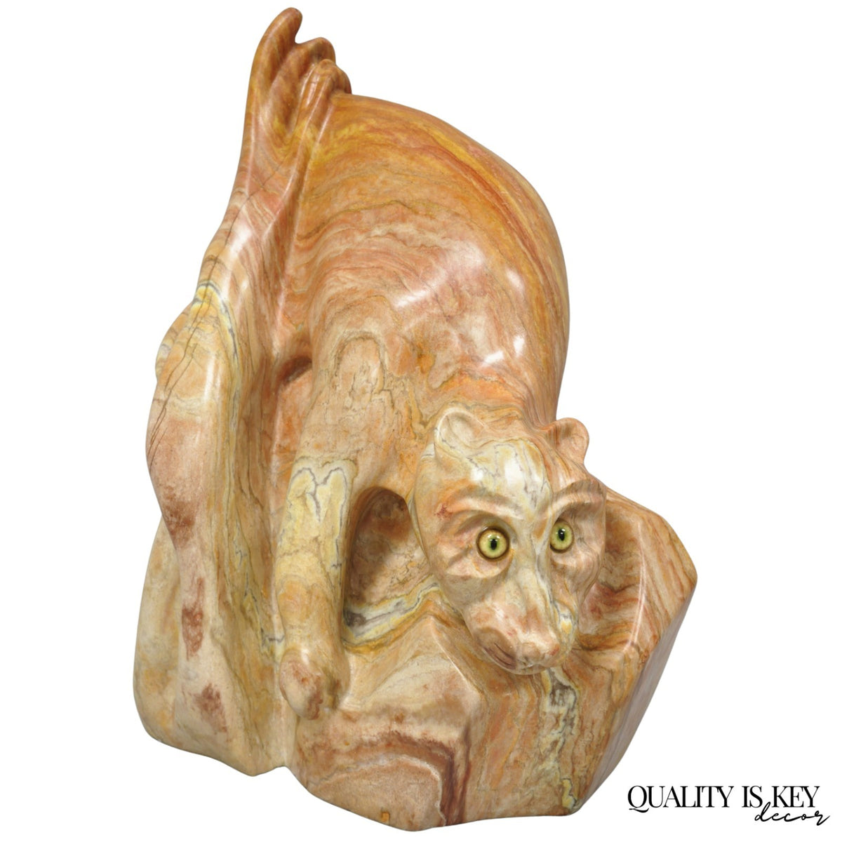 Vintage Seymour Shuren Modern Pink Carved Marble Abstract Panther Cat Sculpture