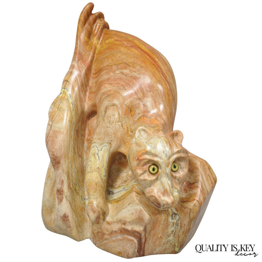 Vintage Seymour Shuren Modern Pink Carved Marble Abstract Panther Cat Sculpture