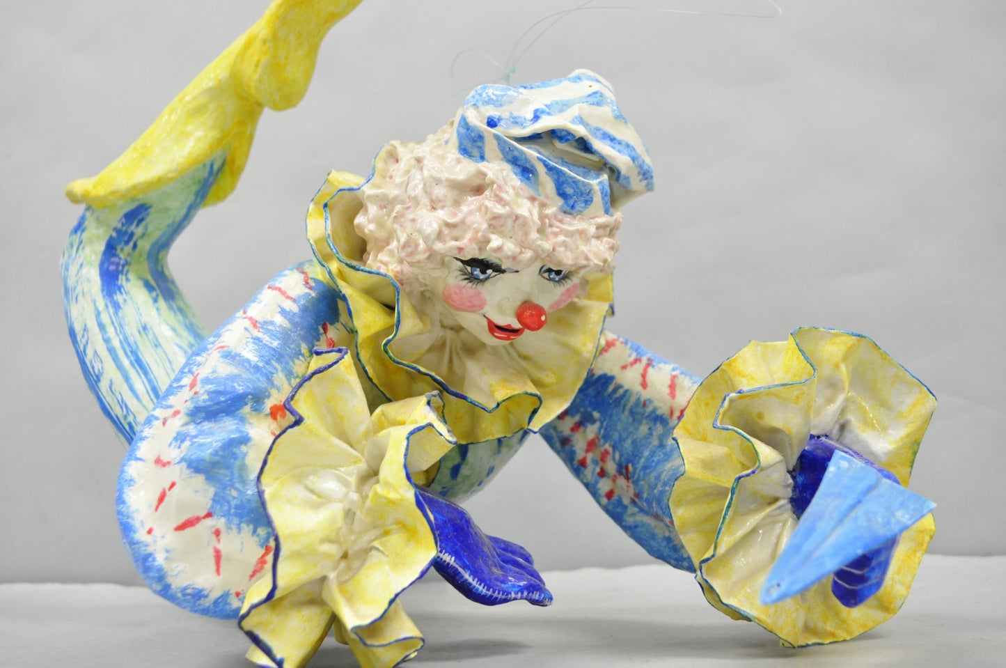 Vintage Jeanne Valentine Style Papier Mache Hanging Acrobat Clown Sculpture
