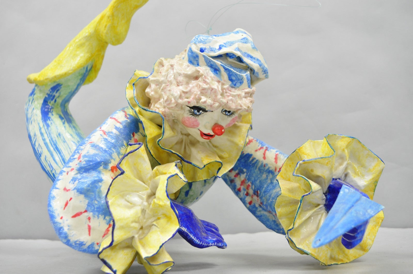 Vintage Jeanne Valentine Style Papier Mache Hanging Acrobat Clown Sculpture